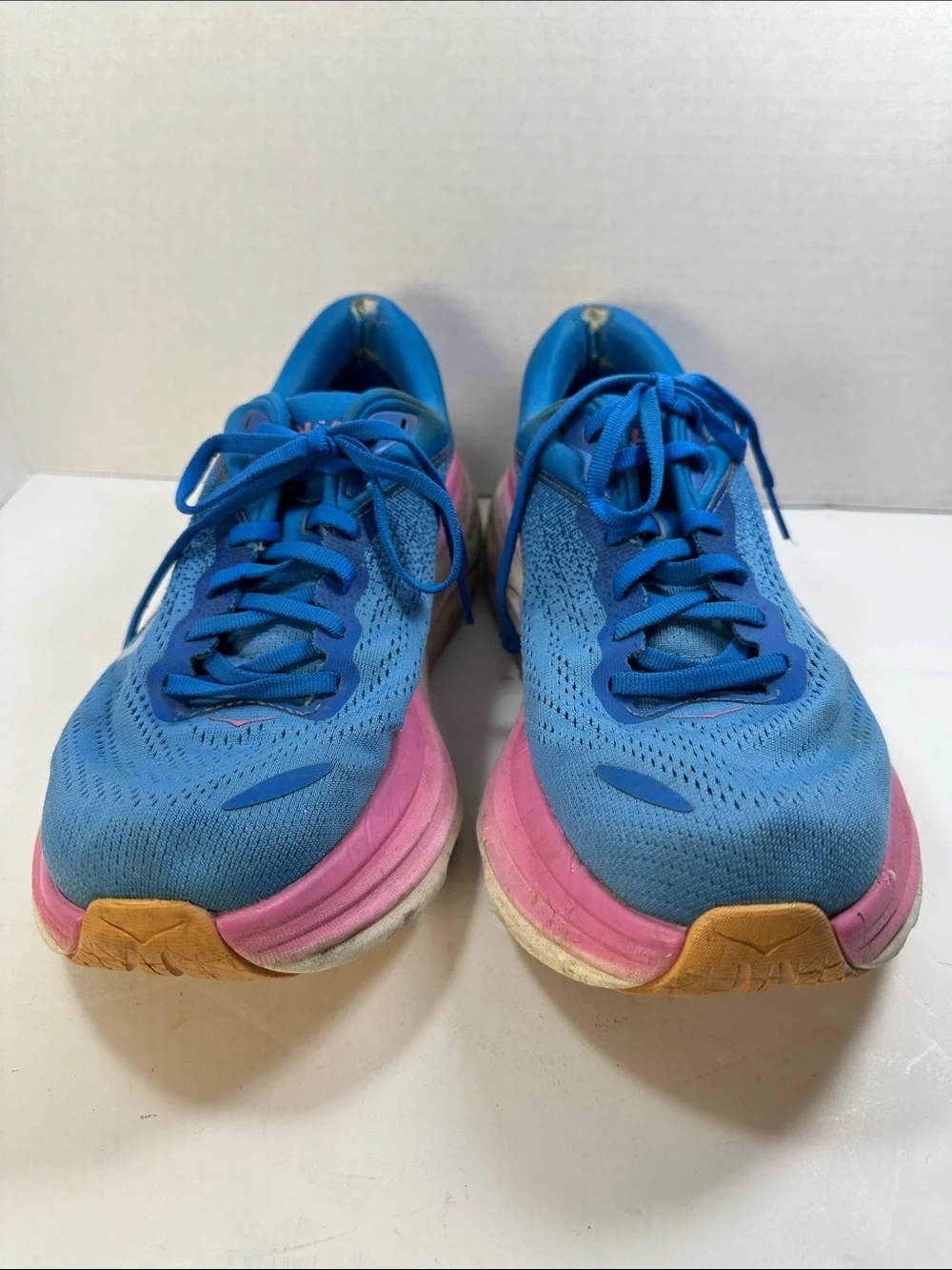 Hoka Bondi 8 Women's Blue Running Shoes Size 9 Pink Cream Midsole